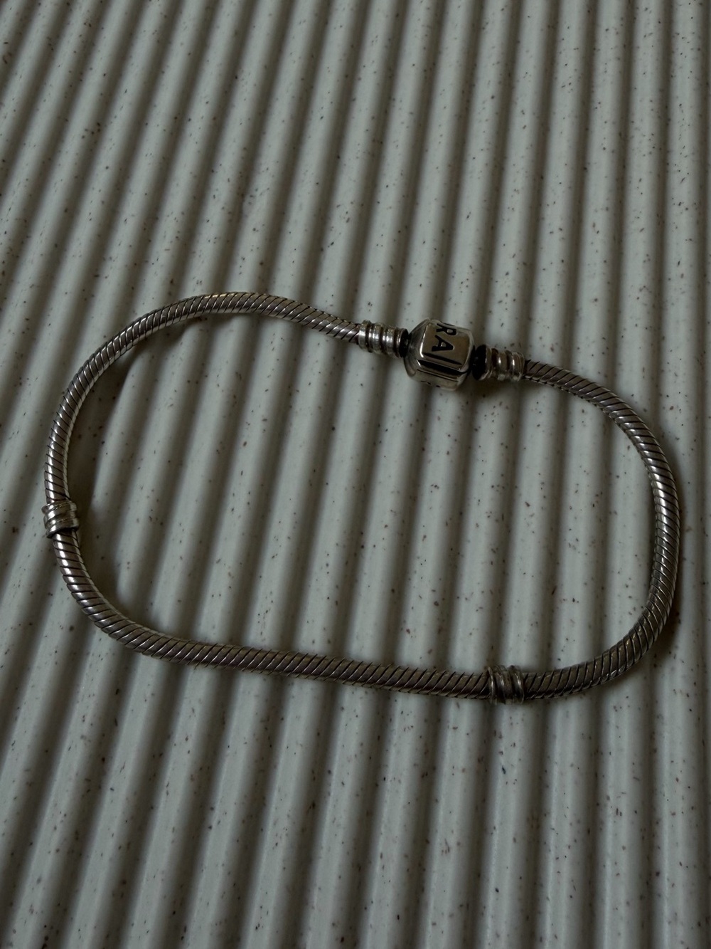 Pandora Silver Tone Snake Chain Charm Bracelet - Silver